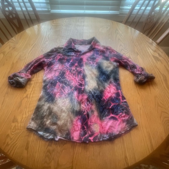 David Cline Crushed Button Down Shirt snaps roll up sleeve w Tank Top Twinset - Picture 3 of 13